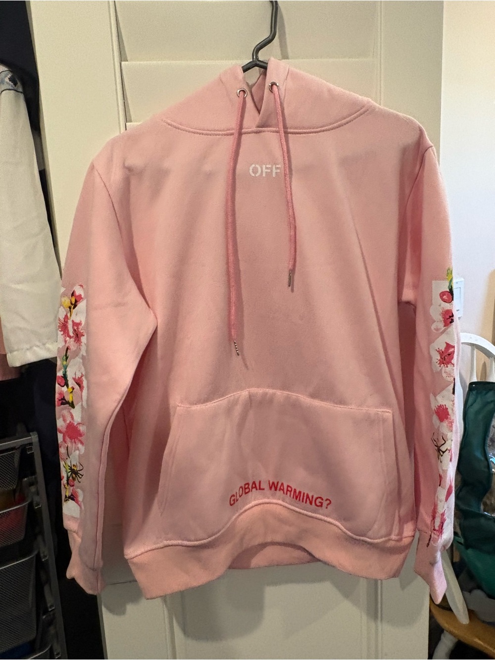 Off-White Pink Diagonal Cherry Blossom Global Warming Hoodie Arrow XS S M L